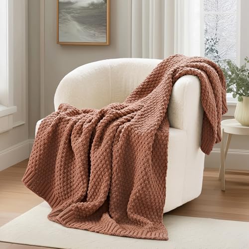 EVERGRACEHOME Chunky Chenille Knit Throw Blanket, 60 x 80, Terracotta Clay by EVERGRACE