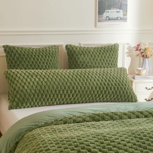 XeGe 3D Bubble Fluffy Faux Rabbit Fur Body Pillow Cover 20x54, Sage Green by XeGe
