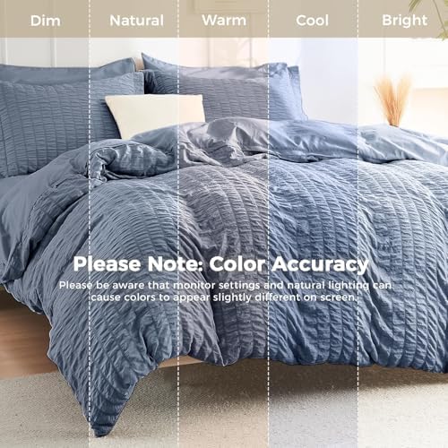 HYMOKEGE Nordic Blue Twin Comforter Set Seersucker 5 Pieces, All Season Luxury - Image 6
