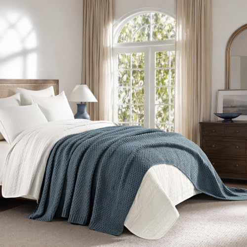 EVERGRACEHOME Chunky Chenille Knit Throw Blanket, 90 x 90, Stormy Blue - Image 5