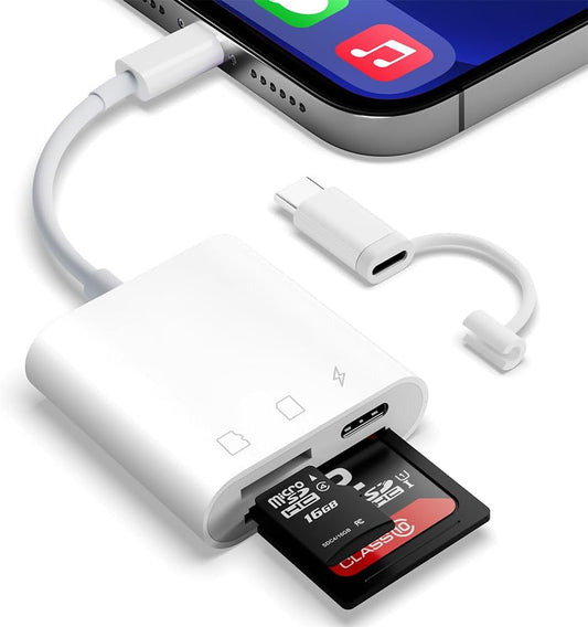 SD Card Reader for iPhone iPad,Micro SD Card Reader Memory Card Reader Plug and Play Trail Camera SD Card Adapter,Simultaneous Charging and Reading
