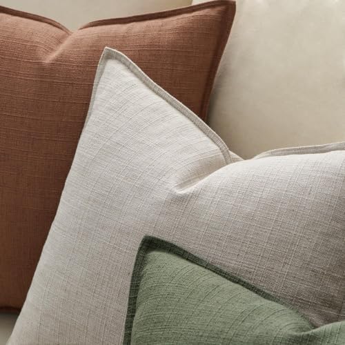 MIULEE Thick Textured Euro Sham Throw Pillow Covers 26x26 in Oatmeal Linen - Image 3