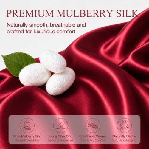 Mulberry Silk Pillow Cases for Hair and Skin, Dark Red - Image 3