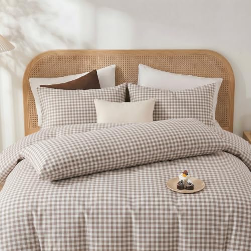 Merryword 100% Cotton Body Pillow Cover, 20 x 54, Taupe Gingham Pillowcase - Image 4