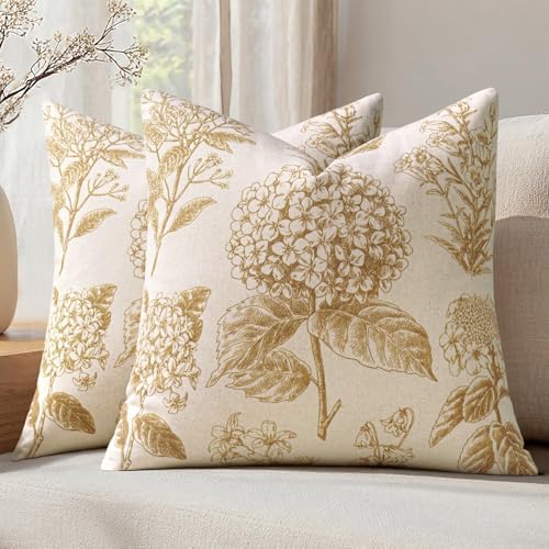 Set of 2 Decorative Floral Pillow Covers 18x18 Inch Light Yellow by SWANCOCO