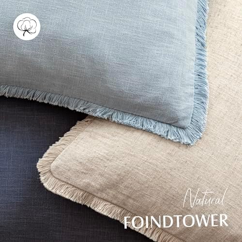 Foindtower Boho Linen Fringe Lumbar Throw Pillow Covers 12×20 Sky Blue - Image 4
