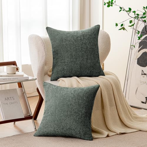 a moment Christmas Dark Green Chenille Throw Pillow Covers 16x16 Inch Pack of 2 - Image 2