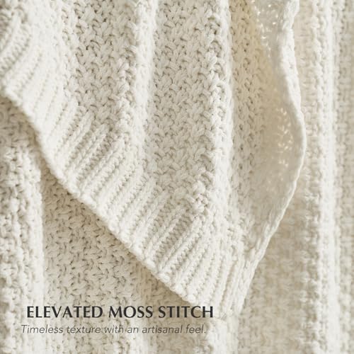 EVERGRACEHOME Chunky Chenille Knit Throw Blanket, 60 x 80, Bright White - Image 2