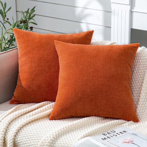 GAWAMAY Orange Chenille Throw Pillow Covers 26x26 Set of 2 by GAWAMAY