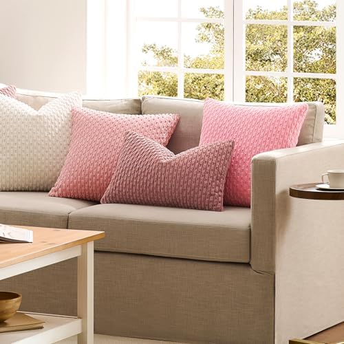 Kevin Textile Soft Corduroy 14"x24" Lumbar Pillow Cover 1 Pack, Dark Pink - Image 5