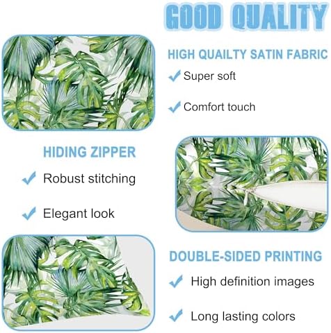 Body Pillow Cover with Zipper, Tropical Leaves Green Jungle Imitation Silk Long - Image 4