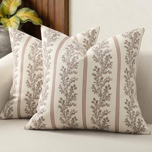 Vintage Throw Pillow Covers 20x20 Set of 2, Striped Floral Pillow Cover by DKwizme