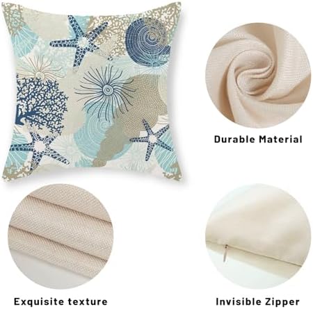 Nautical Coastal Pillow Covers 18x18 Inch Set of 2, Beach Themed Ocean Throw - Image 6