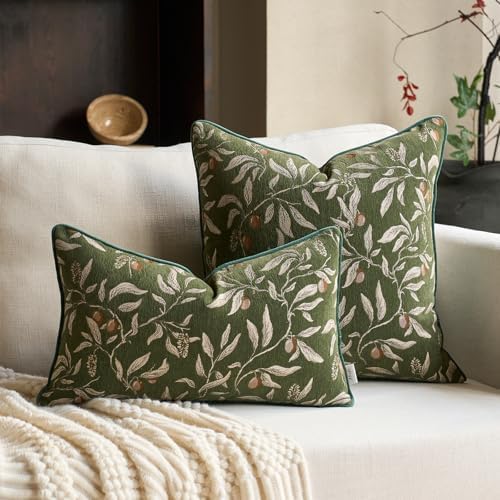 Alerfa Green Floral Throw Pillow Cover 20 x 20 Inch Sqaure Luxury Decorative - Image 5
