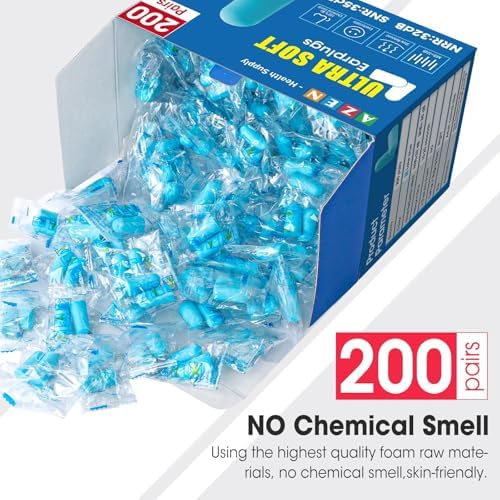 AZEN 200 Pairs Ear Plugs, NRR 32dB Soft Foam Ear Plugs - Image 6