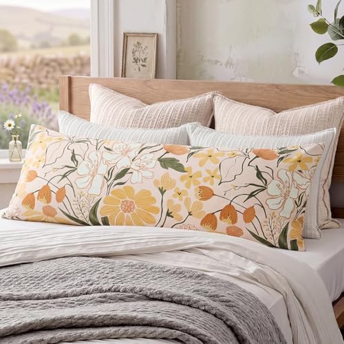 Bedorm 20 x 54 Body Pillow Cover Cotton Body Pillow Case Leaf Botanical Print by Bedorm
