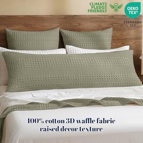 PHF Cotton Waffle Body Pillowcase 20" x 54", Dusty Sage, No Insert - Image 3