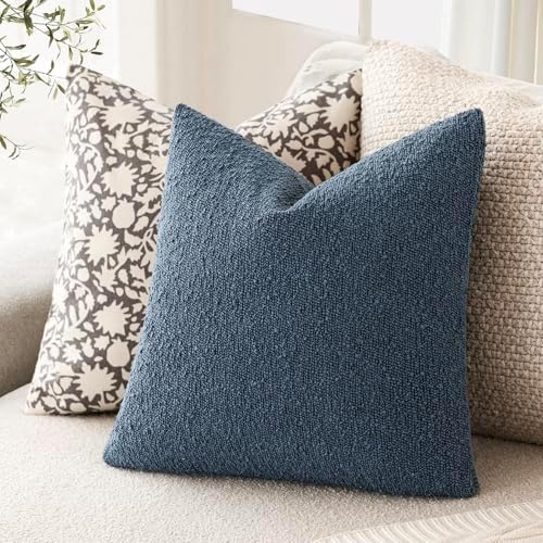 Foindtower Decorative Textured Boucle Throw Pillow Covers 20x20 Dark Blue - Image 5