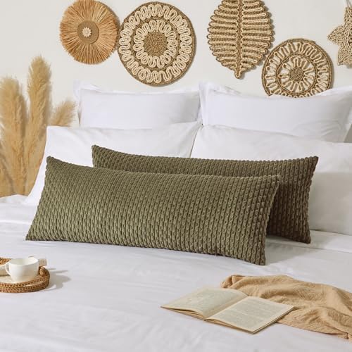 Kevin Textile Soft Corduroy 14"x36" Lumbar Pillow Cover 1 Pack, Olive Green - Image 2