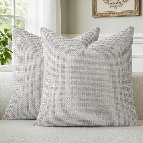 a moment Light Grey Chenille Throw Pillow Covers 18x18 Inch Pack of 2 Modern by amoment
