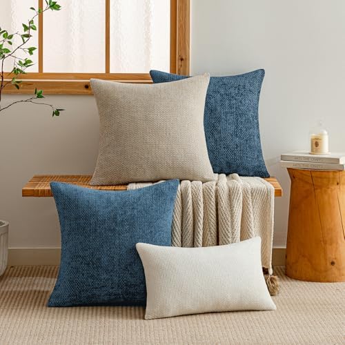 a moment Ocean Blue Chenille Throw Pillow Covers 12x20 Inch Pack of 2 Modern - Image 6