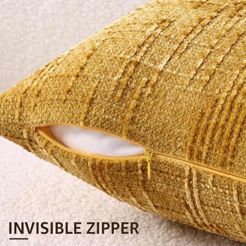 decorUhome Textured Chenille Throw Pillow Covers 22x22 Set of 2 Yellow - Image 3