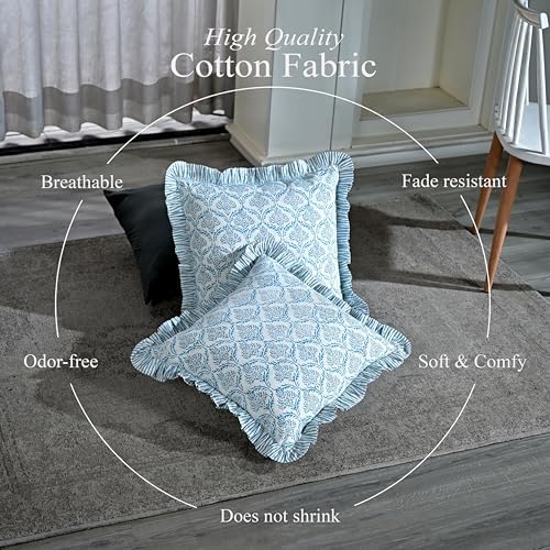 CPC Indigo Regal Hand Block Print 100% Cotton Ruffle Throw Pillow Cover 20x20 - Image 3