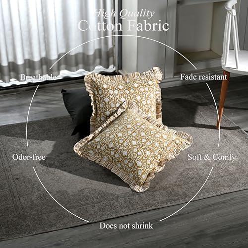 CPC Block Print Ruffle Throw Pillow Cover Mustard Regal 18"x18" - Image 3