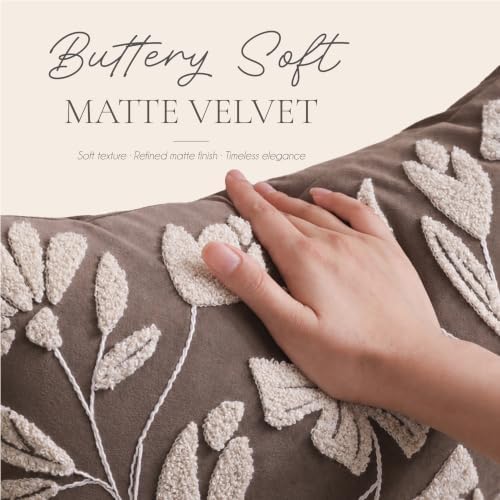 BlissBlush Decorative Lumbar Pillow Cover 12x20 Inch, Taupe Brown Floral Tufted - Image 4