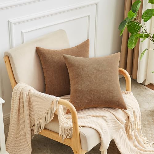 GAWAMAY Apricot Brown Chenille Throw Pillow Covers 20x20 Set of 2 - Image 5