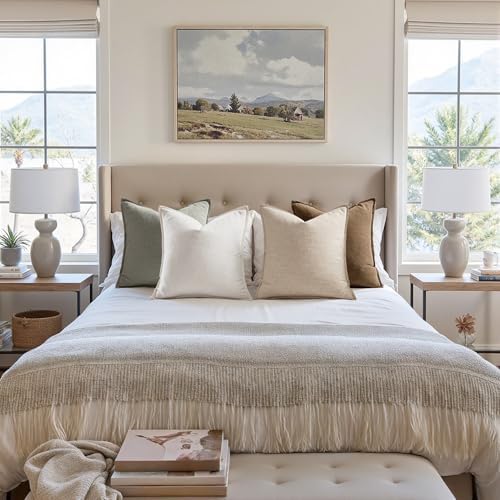 MIULEE Neutral Boho Linen Decorative Pillow Covers 24x24 Inch Pack of 4 - Image 5