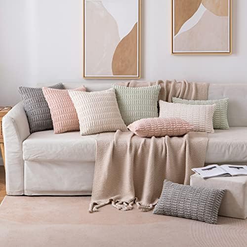MIULEE Lumbar Corduroy Decorative Throw Pillow Covers 12x20 Light Green - Image 3