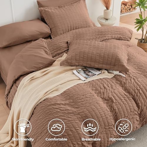HYMOKEGE Mocha Brown California King Comforter Set Seersucker 7 Pieces - Image 4
