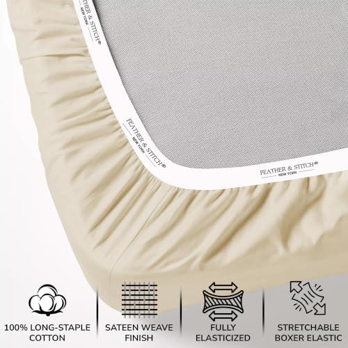 Feather & Stitch 100% Cotton Sateen 500 TC Cal King Size Bed Sheet Set - Image 3