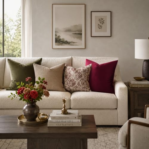 GIGIZAZA Burgundy Velvet Pillow Covers 20x20 Decorative Pillows Pack of 2 - Image 2