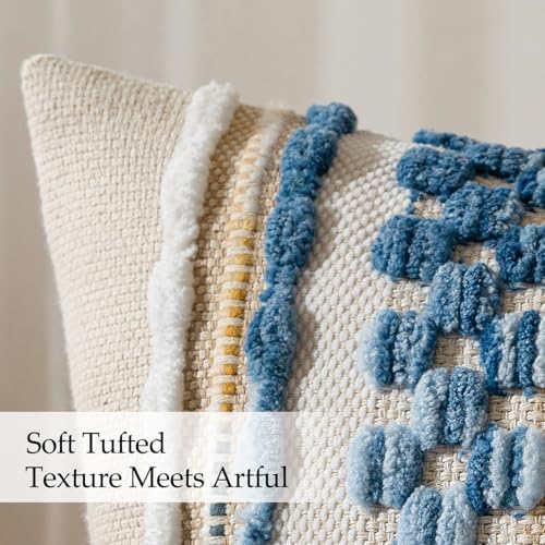 ANRODUO Boho Decorative Throw Pillow Covers Sky Blue Stripe 18x18 Pack of 2 - Image 6