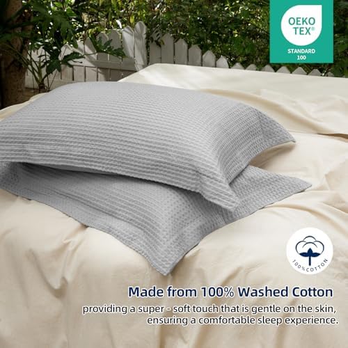 CHUFFED 100% Cotton Waffle Weave Pillowcases 2 Pack Queen Size, 20x30 Inches - Image 3