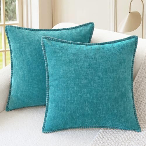 CaliTime Decorative Couch Throw Pillow Covers 24 X 24 Inches Lake Blue by CaliTime