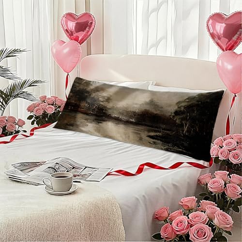 Vintage Moody River Landscape 20x54 Body Pillow Cover, Rustic Farmhouse Country - Image 4
