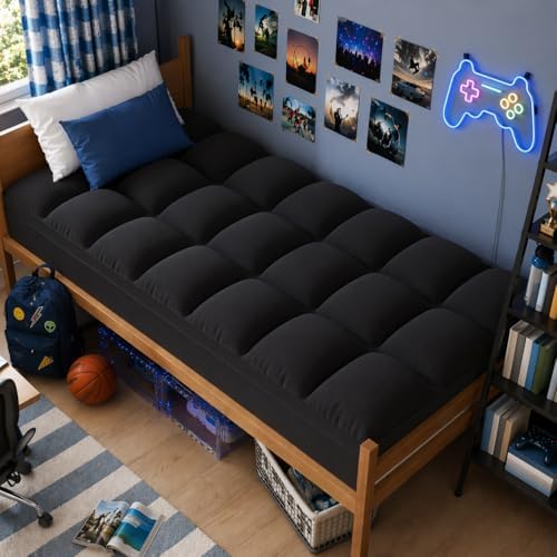ELEMUSE Twin Black Mattress Topper, Thick Pillow Top Mattress Pad Cover by ELEMUSE