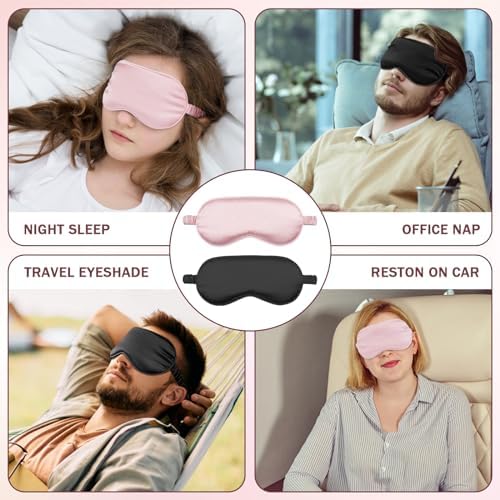 Amrules 2 Pack Silk Sleep Mask Set Adjustable, Blush Pink & Black - Image 5