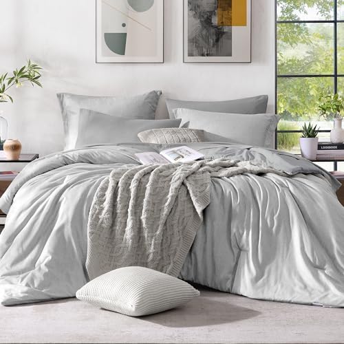 Monbix King Comforter Set 7 Pieces Light Grey Cationic Dyeing Bed in a Bag by Monbix