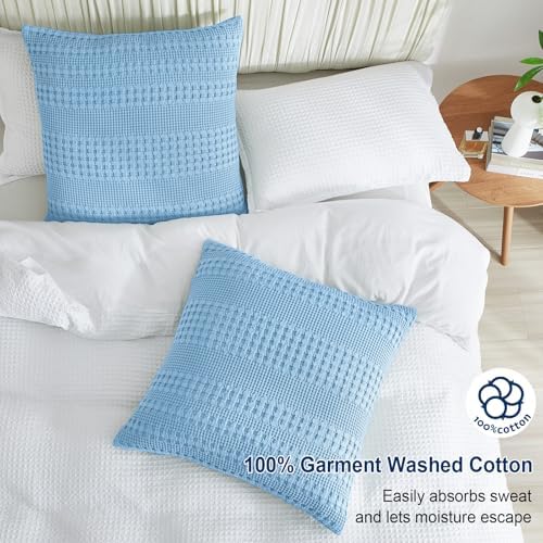 PHF Cotton Waffle Weave Euro Sham Covers 26" x 26", Sky Blue, No Insert - Image 3