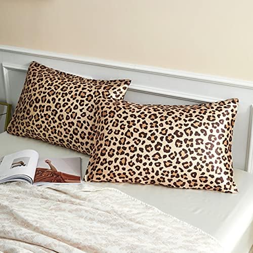 Glod Leopard Printed Pillow Case, King Cheetah Satin Pillowcase 2 Pack by LCBD