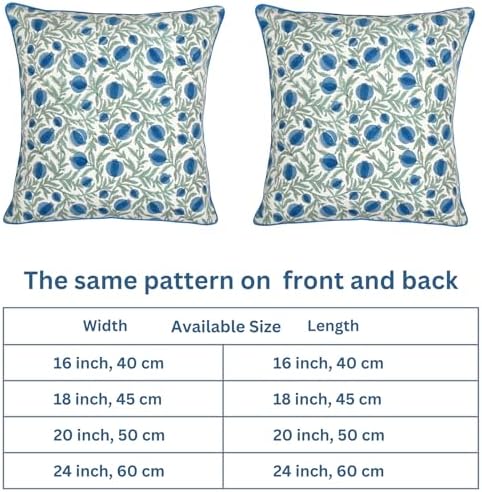 Ridhi Block Print Queen Blue Pillow Cover 20" x 20" Decorative Couch Pillows - Image 5