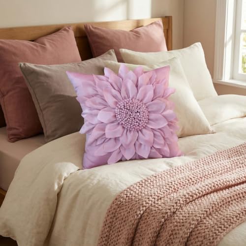 Purple Accent 3D Flower Decorative Throw Pillow Covers - Image 6