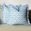 CPC Indigo Regal Hand Block Print 100% Cotton Ruffle Throw Pillow Cover 18x18 by COTTONPRINTCLUB