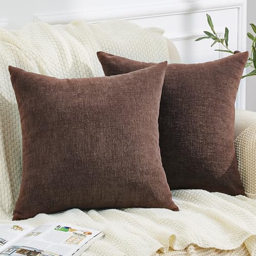 GAWAMAY Coffee Chenille Throw Pillow Covers 16x16 Set of 2 by GAWAMAY