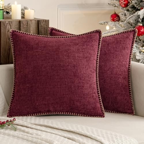 MIULEE Decorative Couch Throw Pillow Covers 18x18 Inch Burgundy Red 2 Pack by MIULEE