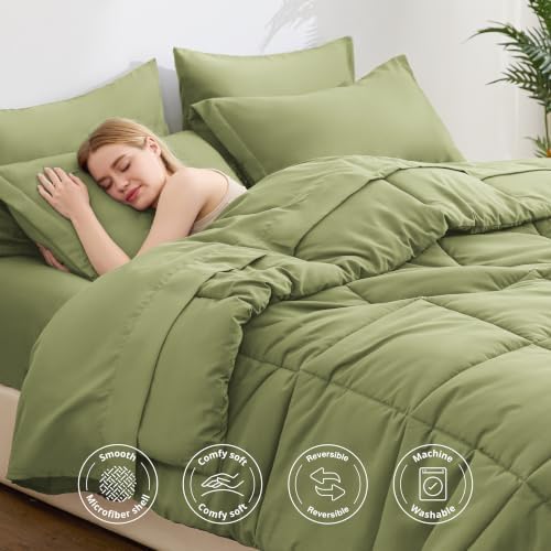 Love's cabin Plaid Queen Comforter Set, Olive Green - Image 3